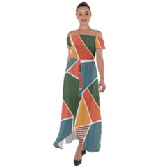 Geometric Colors   Off Shoulder Open Front Chiffon Dress by ConteMonfrey