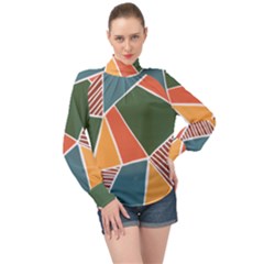 Geometric Colors   High Neck Long Sleeve Chiffon Top by ConteMonfrey