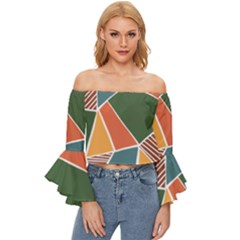 Geometric Colors   Off Shoulder Flutter Bell Sleeve Top by ConteMonfrey