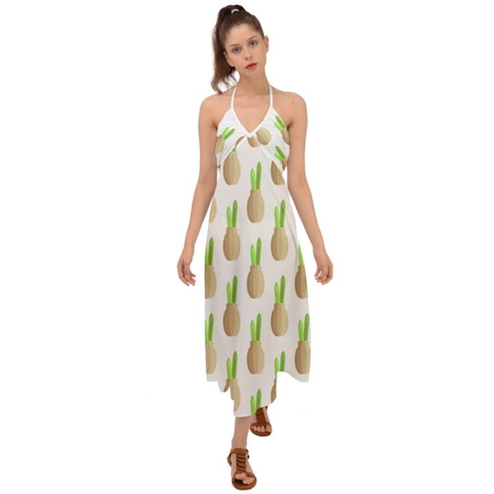 Succulent Vases  Halter Tie Back Dress 