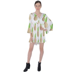 Succulent Vases  V-neck Flare Sleeve Mini Dress by ConteMonfrey