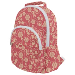 Pink Floral Wall Rounded Multi Pocket Backpack by ConteMonfrey