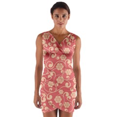 Pink Floral Wall Wrap Front Bodycon Dress by ConteMonfrey