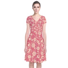 Pink Floral Wall Short Sleeve Front Wrap Dress by ConteMonfrey