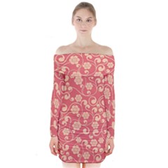 Pink Floral Wall Long Sleeve Off Shoulder Dress by ConteMonfrey