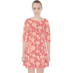 Pink Floral Wall Quarter Sleeve Pocket Dress by ConteMonfrey