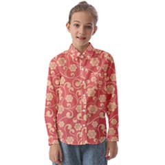 Pink Floral Wall Kids  Long Sleeve Shirt by ConteMonfrey