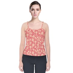 Pink Floral Wall Velvet Spaghetti Strap Top by ConteMonfrey