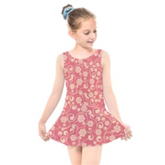 Pink Floral Wall Kids  Skater Dress Swimsuit by ConteMonfrey