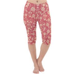 Pink Floral Wall Lightweight Velour Cropped Yoga Leggings by ConteMonfrey