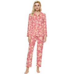 Pink Floral Wall Womens  Long Sleeve Velvet Pocket Pajamas Set by ConteMonfrey