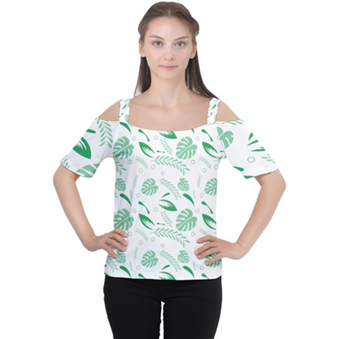 Green Nature Leaves Draw   Cutout Shoulder Tee by ConteMonfrey