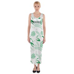 Green Nature Leaves Draw   Fitted Maxi Dress by ConteMonfrey