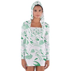 Green Nature Leaves Draw   Long Sleeve Hooded T-shirt by ConteMonfrey