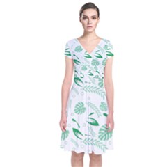 Green Nature Leaves Draw   Short Sleeve Front Wrap Dress by ConteMonfrey