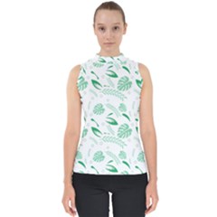 Green Nature Leaves Draw   Mock Neck Shell Top by ConteMonfrey