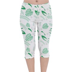 Green Nature Leaves Draw   Velvet Capri Leggings  by ConteMonfrey