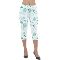 Green Nature Leaves Draw   Lightweight Velour Capri Leggings  by ConteMonfrey