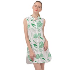 Green Nature Leaves Draw   Sleeveless Shirt Dress