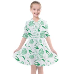 Green Nature Leaves Draw   Kids  All Frills Chiffon Dress by ConteMonfrey