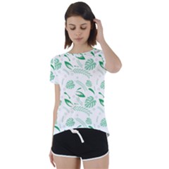 Green Nature Leaves Draw   Short Sleeve Foldover Tee by ConteMonfrey