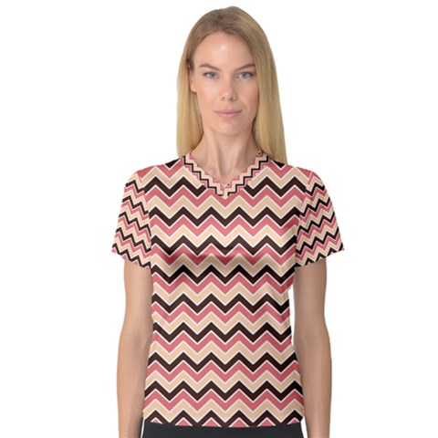 Geometric Pink Waves  V-neck Sport Mesh Tee by ConteMonfrey