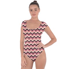 Geometric Pink Waves  Short Sleeve Leotard  by ConteMonfrey