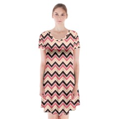 Geometric Pink Waves  Short Sleeve V-neck Flare Dress by ConteMonfrey