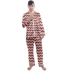 Geometric Pink Waves  Men s Long Sleeve Satin Pajamas Set