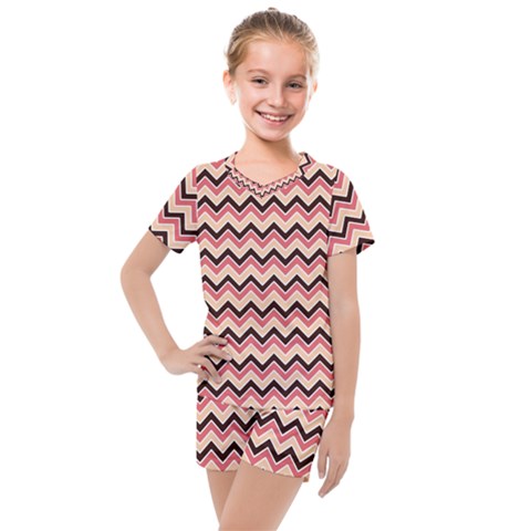 Geometric Pink Waves  Kids  Mesh Tee And Shorts Set by ConteMonfrey