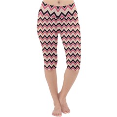 Geometric Pink Waves  Lightweight Velour Cropped Yoga Leggings by ConteMonfrey