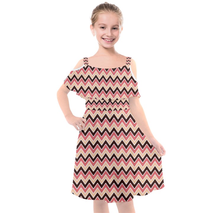 Geometric Pink Waves  Kids  Cut Out Shoulders Chiffon Dress