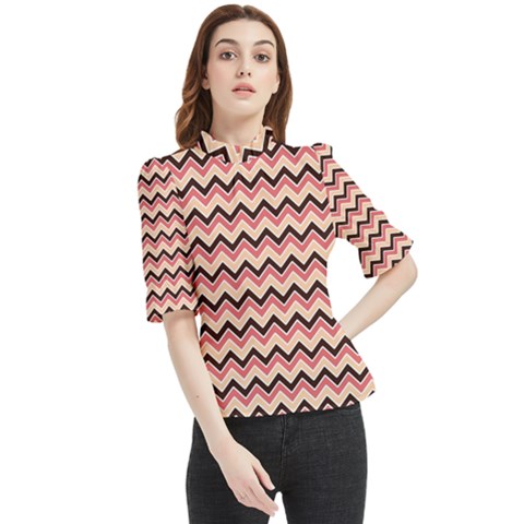 Geometric Pink Waves  Frill Neck Blouse by ConteMonfrey