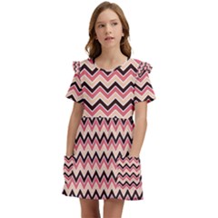 Geometric Pink Waves  Kids  Frilly Sleeves Pocket Dress by ConteMonfrey