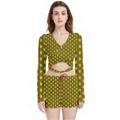 All The Green Apples  Velvet Wrap Crop Top And Shorts Set by ConteMonfrey