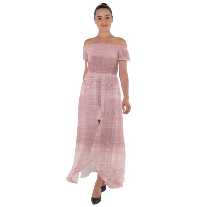 Pink Wood  Off Shoulder Open Front Chiffon Dress