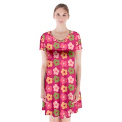 Little Flowers Garden   Short Sleeve V-neck Flare Dress by ConteMonfrey