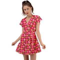 Little Flowers Garden   Flutter Sleeve Wrap Dress by ConteMonfrey