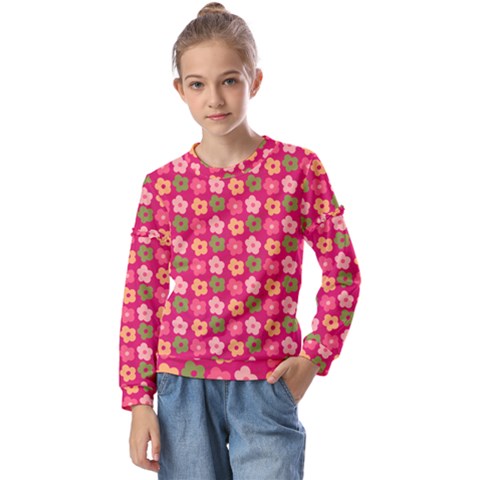 Little Flowers Garden   Kids  Long Sleeve Tee With Frill  by ConteMonfrey