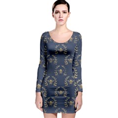 Blue Golden Bee Long Sleeve Bodycon Dress by ConteMonfrey