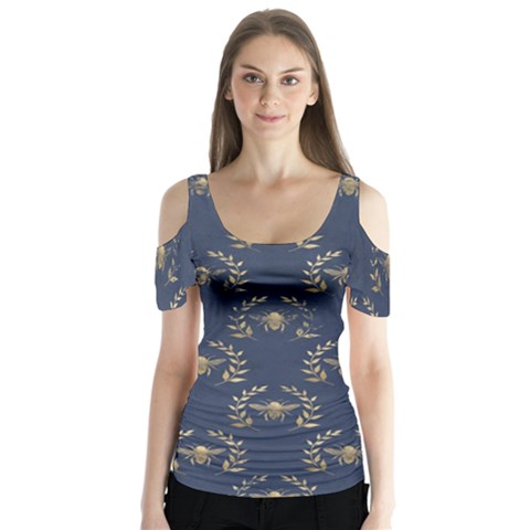 Blue Golden Bee Butterfly Sleeve Cutout Tee  by ConteMonfrey