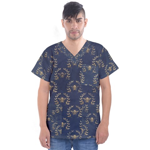 Blue Golden Bee Men s V-neck Scrub Top by ConteMonfrey