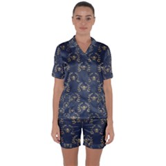 Blue Golden Bee Satin Short Sleeve Pajamas Set by ConteMonfrey