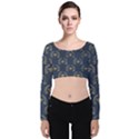 Blue Golden Bee Velvet Long Sleeve Crop Top View1