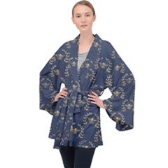 Blue Golden Bee Long Sleeve Velvet Kimono  by ConteMonfrey