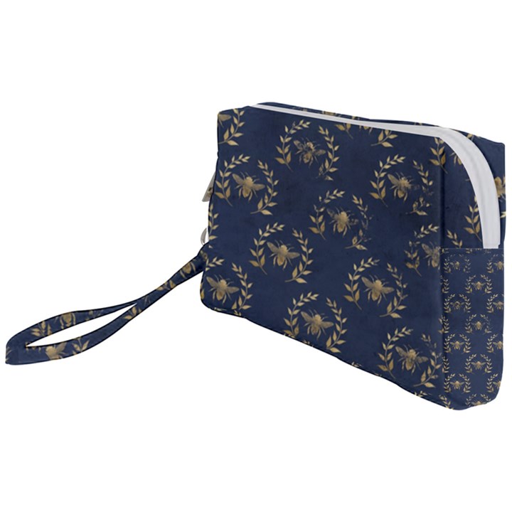 Blue Golden Bee Wristlet Pouch Bag (Small)