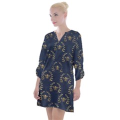 Blue Golden Bee Open Neck Shift Dress by ConteMonfrey