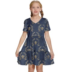 Blue Golden Bee Kids  Short Sleeve Tiered Mini Dress by ConteMonfrey