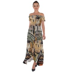 Art Venice Channel Off Shoulder Open Front Chiffon Dress by ConteMonfrey