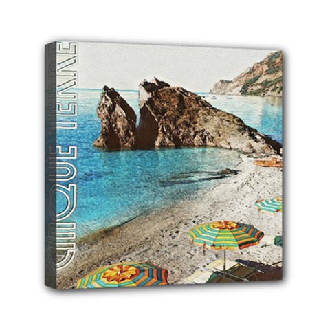 Beach Day At Cinque Terre, Colorful Italy Vintage Mini Canvas 6  X 6  (stretched) by ConteMonfrey